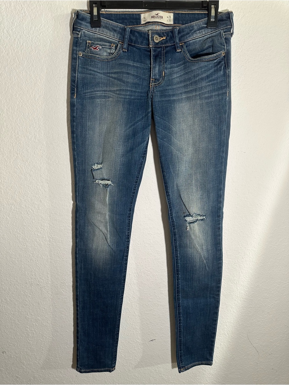 New Hollister California Distressed Skinny Jeans Size 3 Long w26/l33